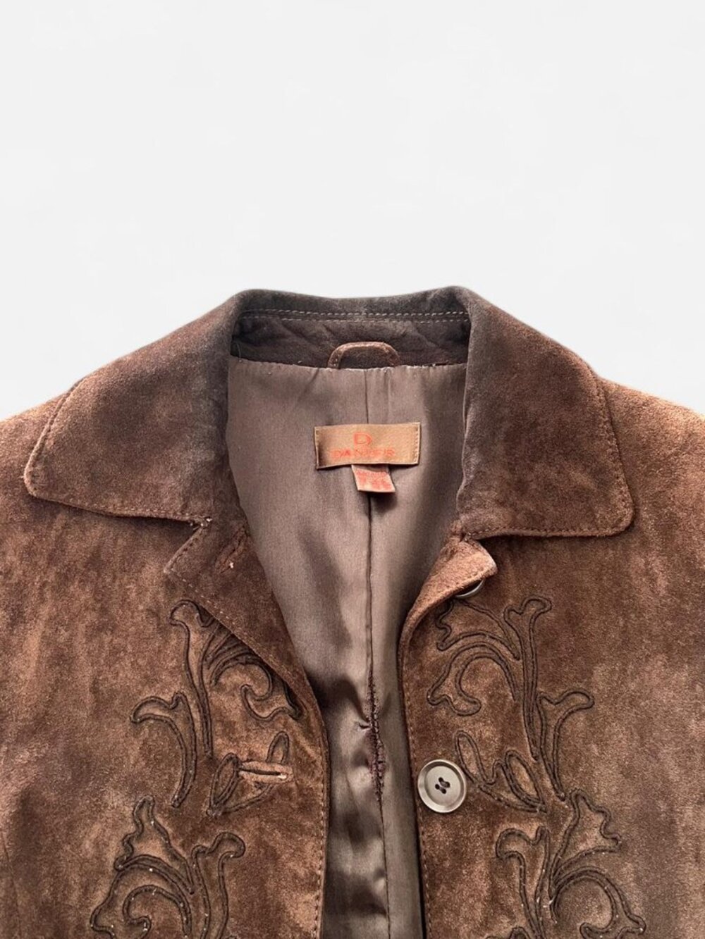 Vintage Danier Brown suede leather coat with floral embroidery - Picture 2 of 3